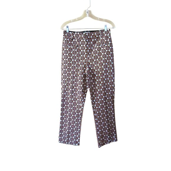 Anthropologie the Essential Collection Geometric Pants Brown/White SZ 6 - Picture 2 of 7